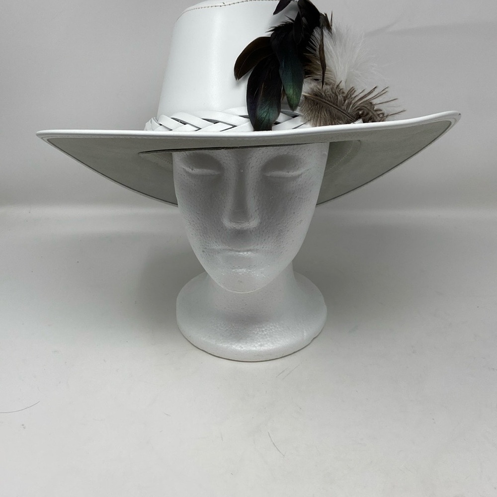 NWT Head’N Home White Medium Leather & Ostrich Feather Hat - Picture 4 of 14